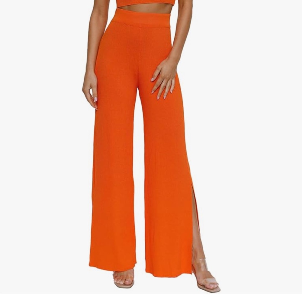Orange High-Waisted Wide-Leg Pants